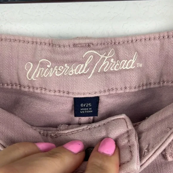 Universal Thread Womens Mid Rise Stretch Midi Denium Jean Pink Short Womens 0 25 - Picture 2 of 4